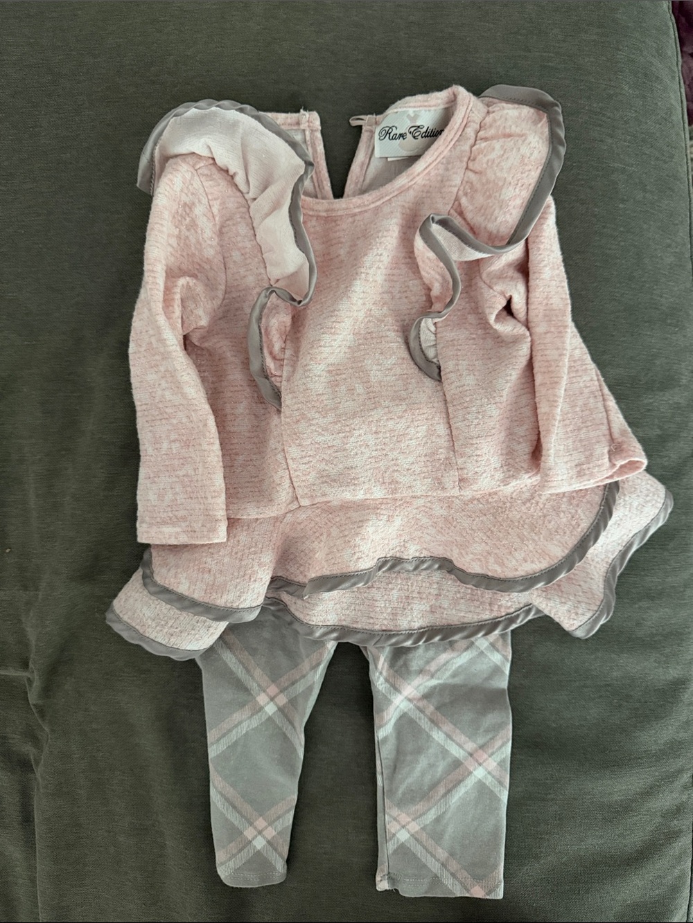 Rare Editions Pink Top with Gray Plaid Leggings - Girls